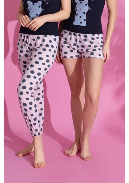 Dreamy 3 Parça Desenli Ip Askılı Şortlu Pantolonlu Viskon Pijama Takımı modelleri