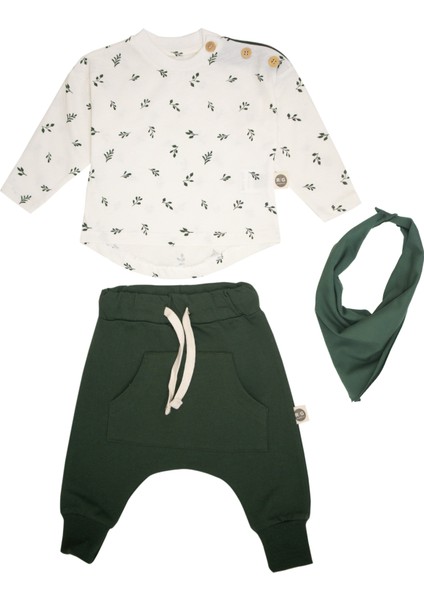 Bebek Doğal Kumaş Kanguru Model Cepli 3 Parça Set
