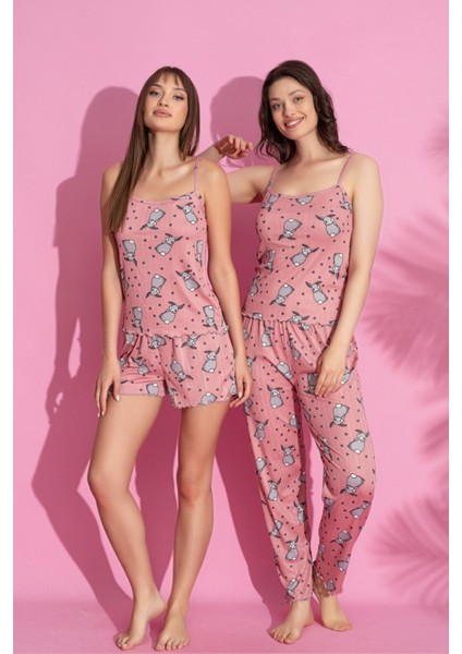 Dreamy 3 Parça Desenli Ip Askılı Şortlu Pantolonlu Pegasus Pijama Takımı