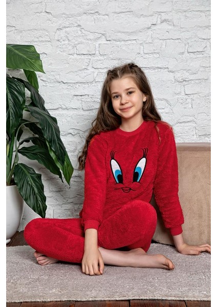 Civciv Desenli Anne Kız Çocuk Kombin Peluş Pijama Takımı (Anne Kız Ayrı Satılır.)