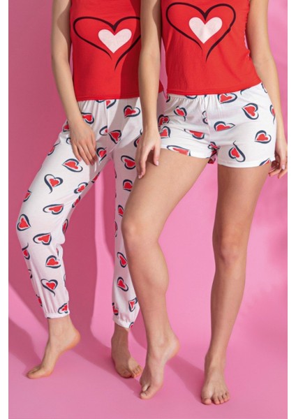 Dreamy 3 Parça Desenli Ip Askılı Şortlu Pantolonlu Viskon Pijama Takımı modelleri
