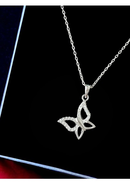 Alâ Silver Jewellery Kelebek Beyaz Taşlı Tasarım 925 Ayar Gümüş Kolye fiyatları