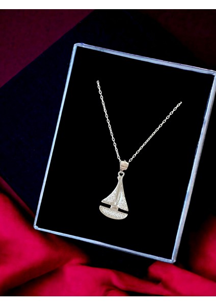 Alâ Silver Jewellery Yelkenli Beyaz Taşlı Tasarım 925 Ayar Gümüş Kolye