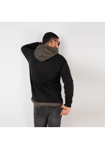 Kapşonlu Siyah Renk Regular Fit Erkek Sweatshirt