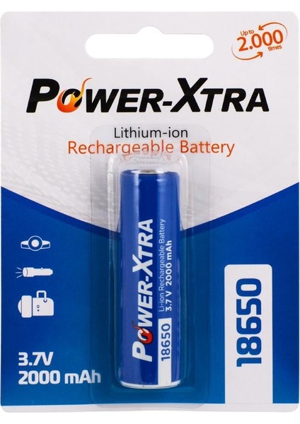 3.7V Li-ion 18650 2000 Mah Şarjlı Pil - tekli Blister (Başlı)