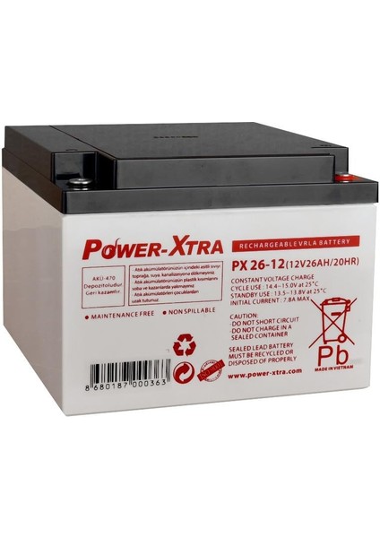 Power-xtra 12V 26Ah Bakımsız Akü