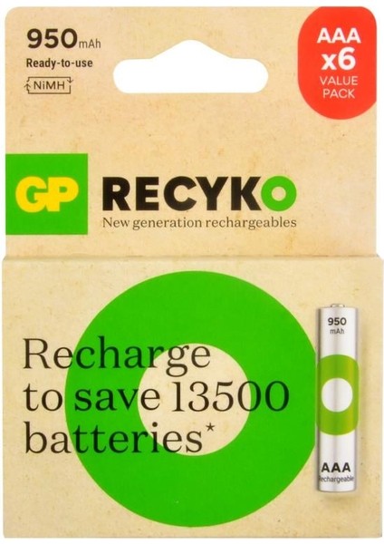 ReCyko 1000 Series 950 mAh AAA  İnce Kalem 4+2 Şarjlı Pil