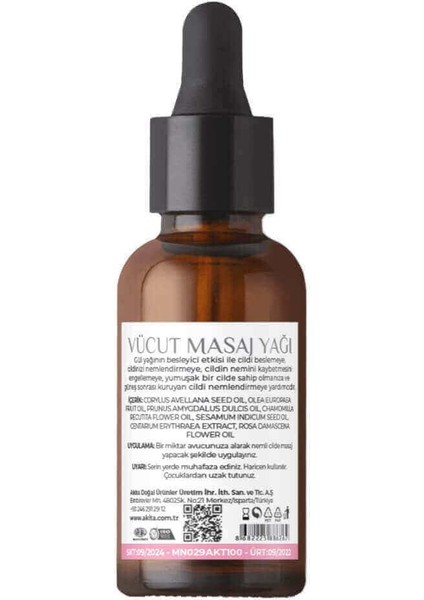 % 100 Doğal Mini Vücut Ve Masaj Yağı Gül 50mL