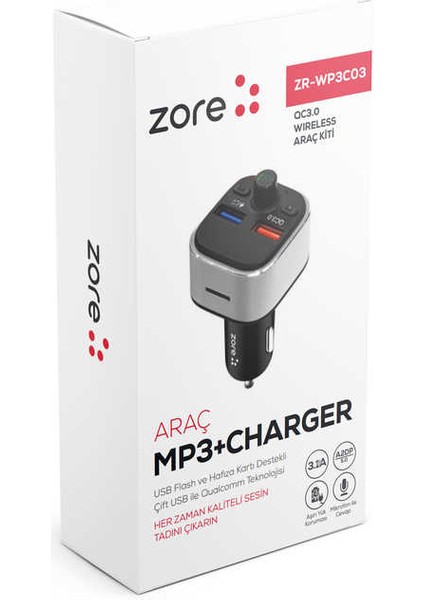 ZR-WP3C03 Bluetooth Transmitter Mp3 Araç Şarjı