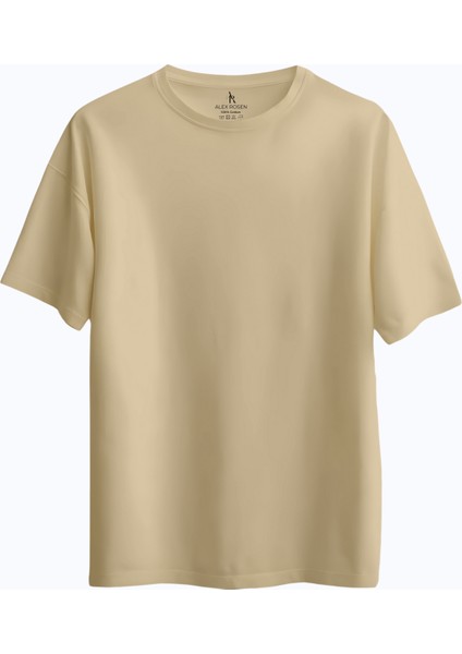 100% Pamuk Suprem Oversize Baskısız Bisiklet Yaka Camel T-Shirt