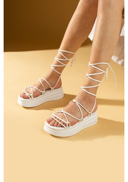 Bilekten Bağlamalı Ipli Yüksek Taban Kadın Sandalet 018-313-24