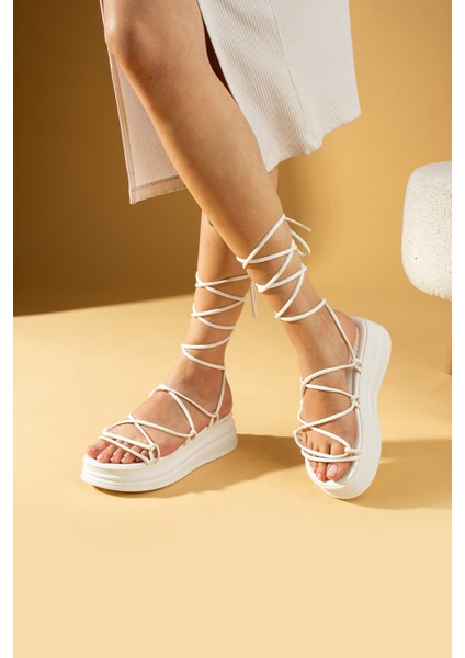 Bilekten Bağlamalı Ipli Yüksek Taban Kadın Sandalet 018-313-24 fiyatları
