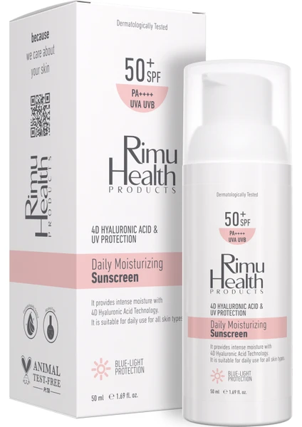 Rimu Health Products Tüm Cilt Tiplerine Uygun Yoğun Nemlendiricili Günlük 50 Spf Güneş Kremi