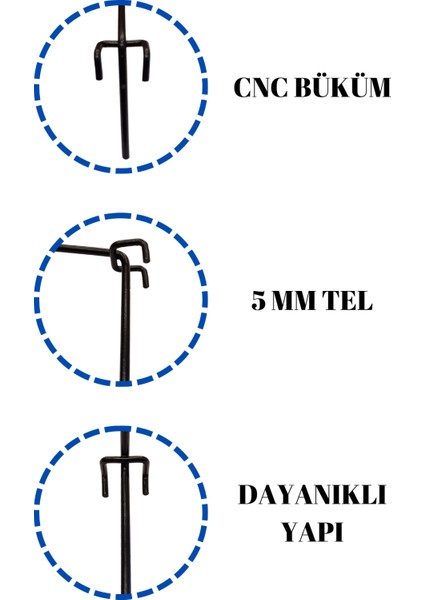 15 cm - 25 Adet Cnc Büküm Dayanıklı Yapı 15 cm Siyah Tel Pano Kancası