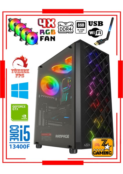 Poseidon PTX20 Intel Core I5-13400F 16GB Ddr4 Ram 256GB M.2 SSD + 1tb HDD 6gb 192BIT GTX1660 Oyuncu Masaüstü Bilgisayar