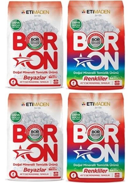 Boron Çamaşır Deterjanı 16 kg Toz Renkliler İçin 2*4 + Beyazlar Için 2*4kg