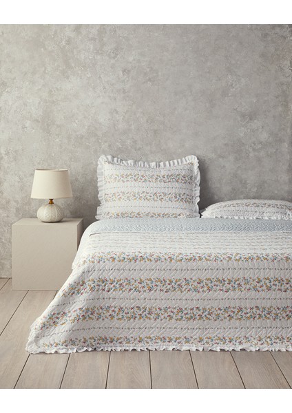 Bloomy Stripe King Size Yatak Örtüsü Takımı Turuncu