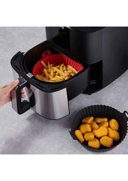 Airfryer Silikon Pişirme Kabı 2 Adet ( 1 Kırmızı 1 Siyah )