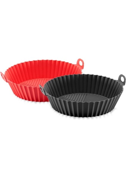 Airfryer Silikon Pişirme Kabı 2 Adet ( 1 Kırmızı 1 Siyah )