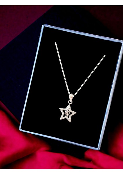 Alâ Silver Jewellery Yıldız Sol Anahtarı Detaylı Beyaz Taşlı 925 Ayar Gümüş Kolye