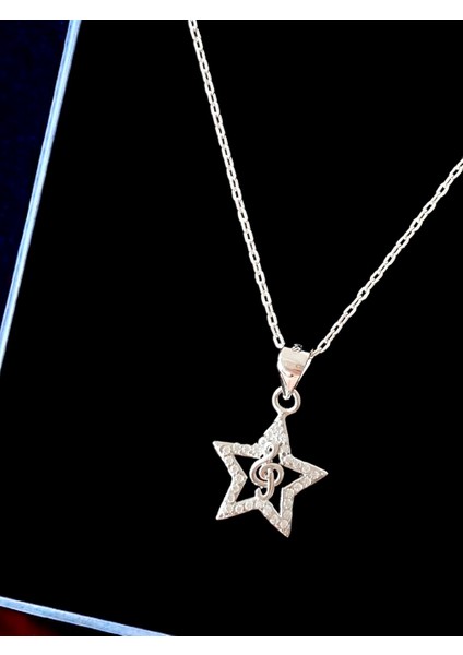 Alâ Silver Jewellery Yıldız Sol Anahtarı Detaylı Beyaz Taşlı 925 Ayar Gümüş Kolye fiyatları