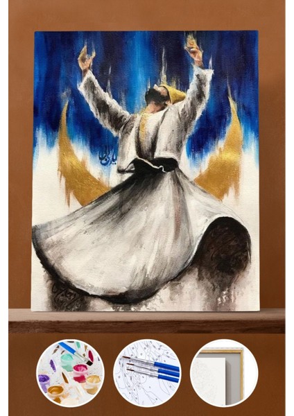 Sayılarla Boyama Seti Çerçeveli Kasnaklı Mevlana 5 50X65 cm