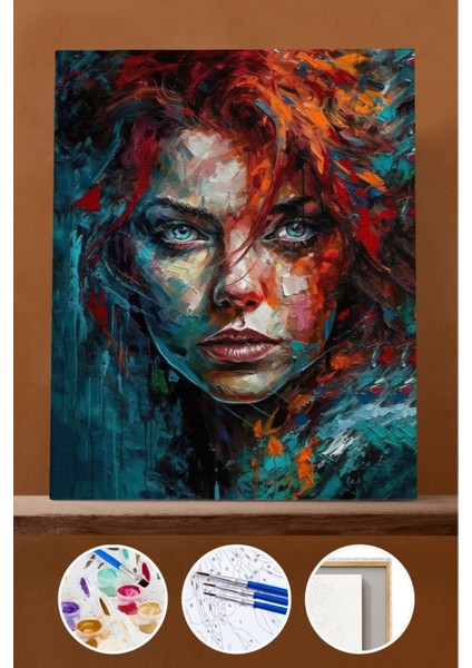 Sayılarla Boyama Seti Çerçeveli Kasnaklı Renkli Kadın 15 60X75 cm