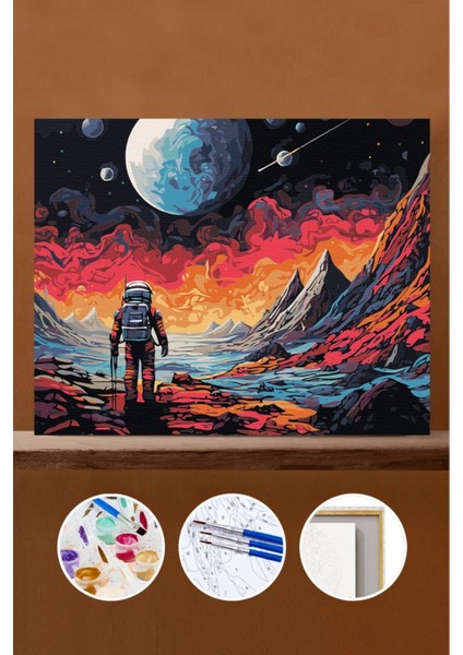 Sayılarla Boyama Seti Çerçeveli Kasnaklı Uzayda Keşif 50X65 cm