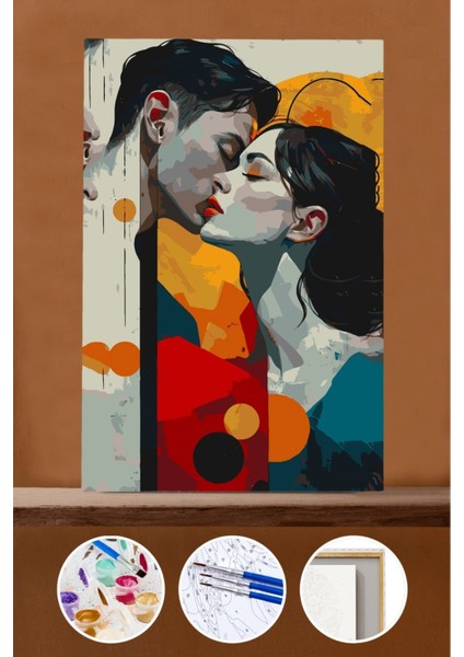 Sayılarla Boyama Seti Çerçeveli Kasnaklı Aşk Öpücüğü 50X65 cm