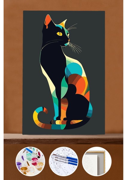 Sayılarla Boyama Seti Çerçeveli Kasnaklı Kedi Duruşu 2 60X75 cm