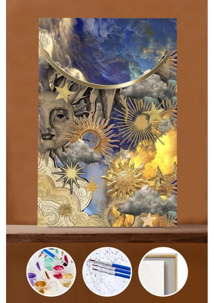 Sayılarla Boyama Seti Çerçeveli Kasnaklı Güneş ve Yıldız 40X50 cm
