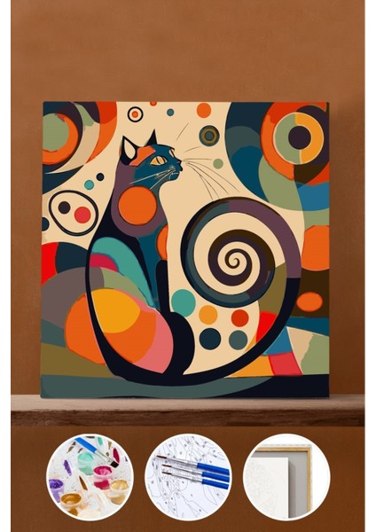 Sayılarla Boyama Seti Çerçeveli Kasnaklı Kedi Oval Dünyası 50X65 cm