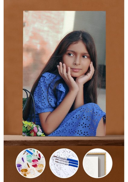 Sayılarla Boyama Seti Çerçeveli Kasnaklı Masum Kız 60X75 cm