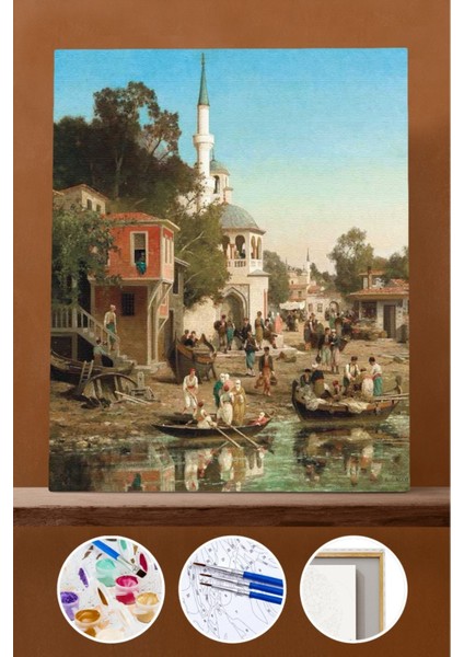 Sayılarla Boyama Seti Çerçeveli Kasnaklı Osmanlıda Balık Pazarı 60X75 cm