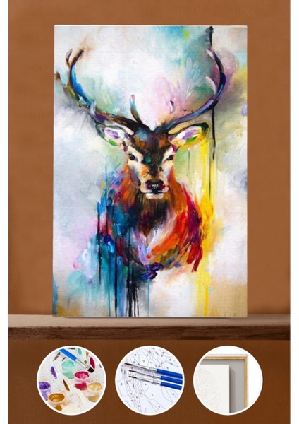 Sayılarla Boyama Seti Çerçeveli Kasnaklı Modern Geyik 60X75 cm