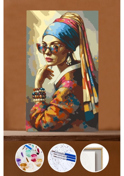 Sayılarla Boyama Seti Çerçeveli Kasnaklı Modern Inci Küpeli 60X75 cm