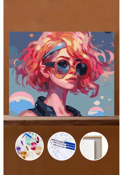Sayılarla Boyama Seti Çerçeveli Kasnaklı Rock Yıldızı Kız 50X65 cm