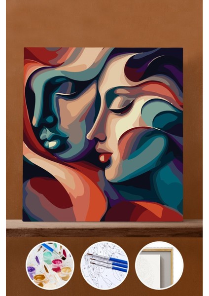 Sayılarla Boyama Seti Çerçeveli Kasnaklı Aşık Çift 1 60X75 cm