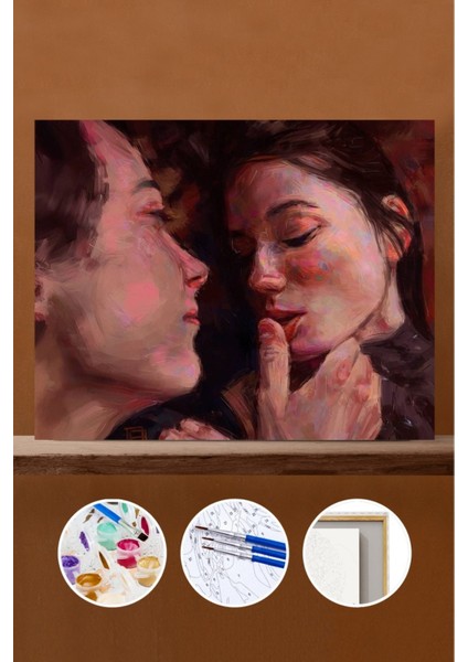 Sayılarla Boyama Seti Çerçeveli Kasnaklı Dudaktan Kalbe 60X75 cm