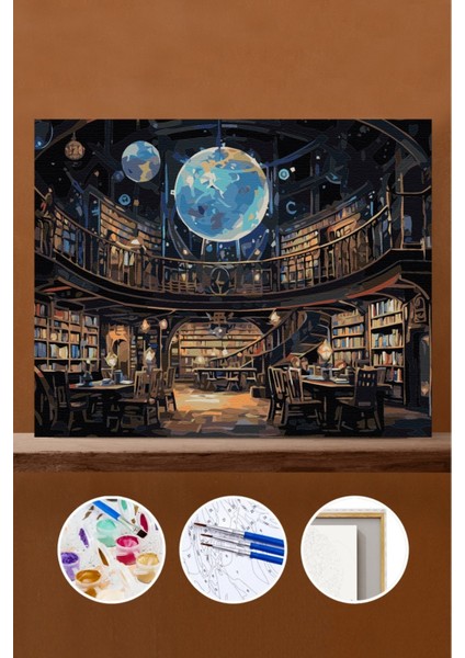Sayılarla Boyama Seti Çerçeveli Kasnaklı Sihirli Kütüphane 50X65 cm