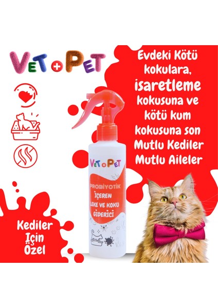 Kediler Için Probiyotik Içeren Leke ve Koku Giderici Sprey