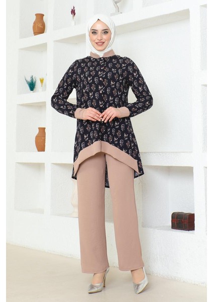 Etnik Desenli Tesettür Takım BRC1313 Latte