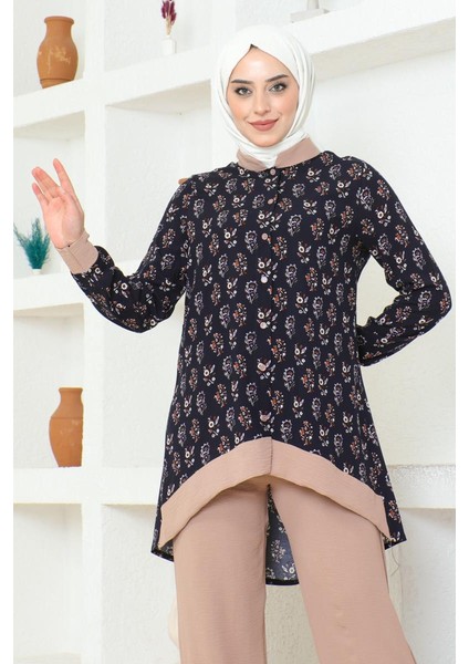 Etnik Desenli Tesettür Takım BRC1313 Latte