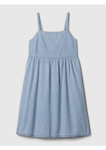 Kız Çocuk Açık Mavi Askılı Denim Elbise