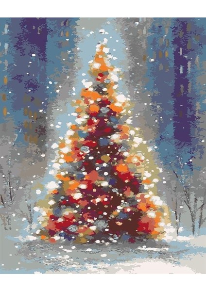 Yılbaşı Ağacı Sayılarla Boyama Seti 50X65 cm (Tuvale Gerili)