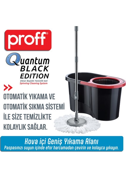 Proff Quantum Siyah Renk Döner Başlıklı Temizlik Seti