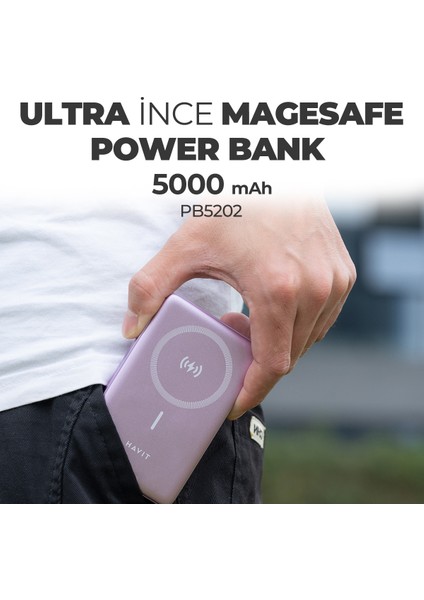 5000MAH Magsafe Manyetik Kablosuz Powerbank Ultra Ince 20W, Iphone Uyumlu