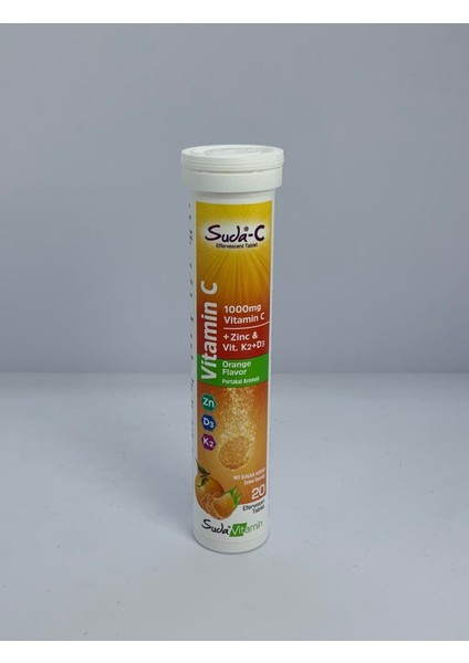 1000 Mg Vitamin C +Zing & Vit. K2+D3 Portakal Aromalı 20 Efervesan Tablet