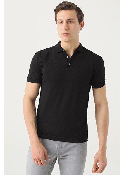 Slim Fit Siyah Düz Örgü T-Shirt 2HF069421001M fiyatları