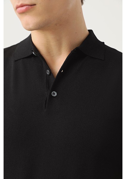 Slim Fit Siyah Düz Örgü T-Shirt 2HF069421001M modelleri